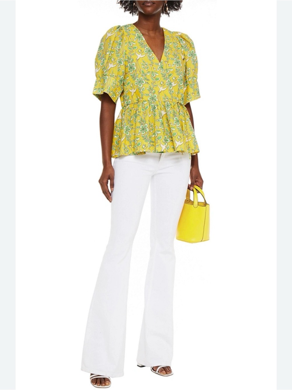 Rhode Ava Yellow Eden Peplum Wrap Top Size Small